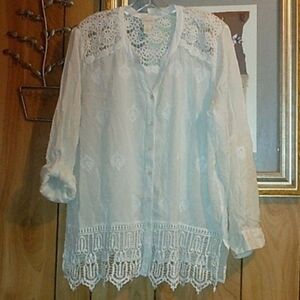 Chico's White Lace Button Down Shirt